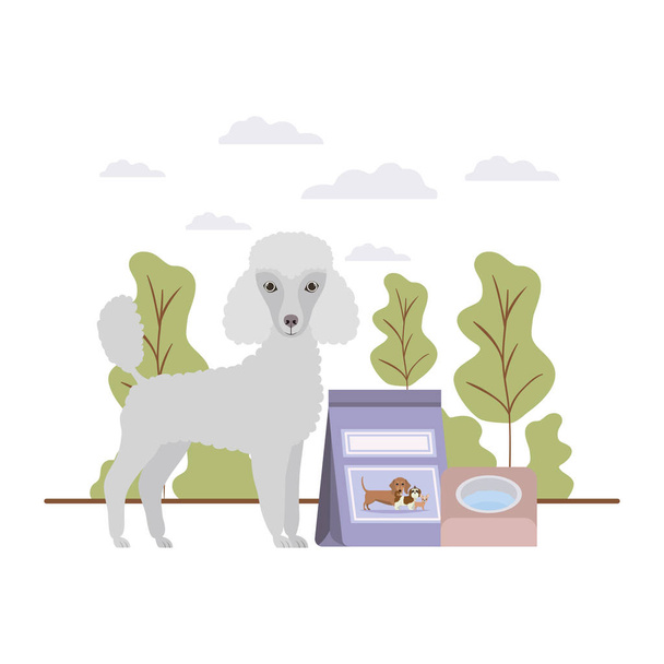 pes s miskou a domácími potravinami na šířku - Vektor, obrázek