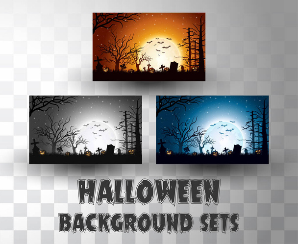 Conjuntos de fundo de silhueta de Halloween com cena de cores diferentes
 - Vetor, Imagem