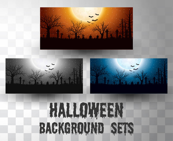 Conjuntos de fondo de silueta de Halloween con diferentes escenas de color
 - Vector, imagen