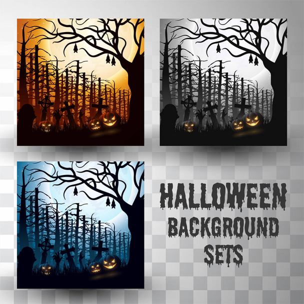 Halloween silhouette background sets with different colour scene - Vector, Image