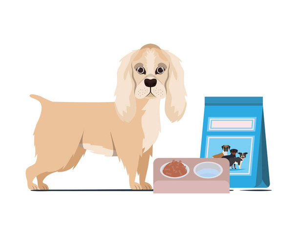pes s miskou a domácími potravinami na bílém pozadí - Vektor, obrázek