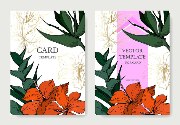 Vector Tropical flowers and leaves. Black and white engraved ink art. Wedding background card decorative border. - Vettoriali, immagini