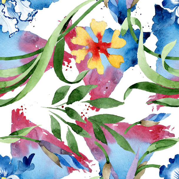 Ornament floral botanical flowers. Watercolor background illustration set. Seamless background pattern. - Φωτογραφία, εικόνα