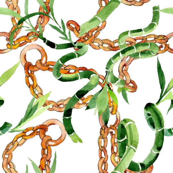 Green Draceana Sanderiana. Conjunto de ilustração de fundo aquarela. Padrão de fundo sem costura
. - Foto, Imagem