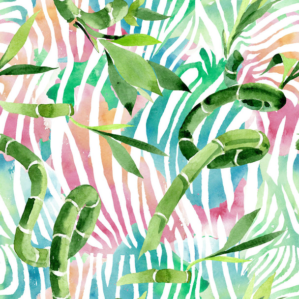 Green Draceana Sanderiana. Watercolor background illustration set. Seamless background pattern. - Fotó, kép