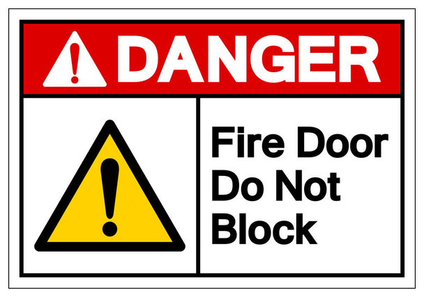 危険な火災ドアは、シンボル記号、ベクトルイラスト、白い背景ラベルに隔離をブロックしません。エプス10  - ベクター画像