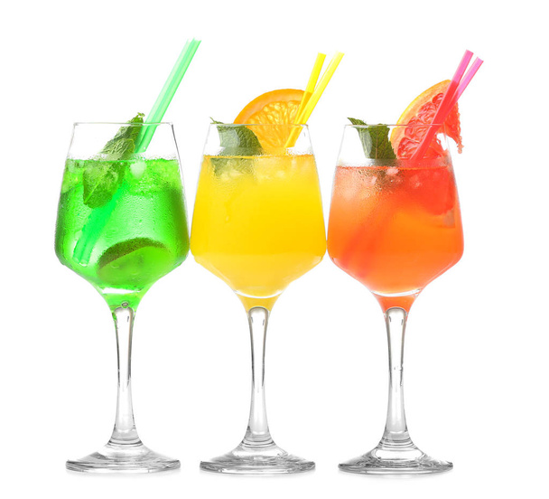 Glasses of cold cocktails on color background - Photo, Image