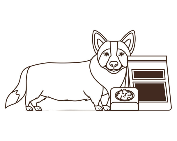 силует собаки з мискою і кормом для домашніх тварин на білому тлі
 - Вектор, зображення