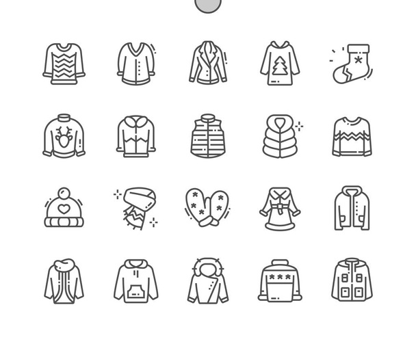 Winter clothes Well-crafted Pixel Perfect Vector Thin Line Icons 30 2x Grid for Web Graphics and Apps. Simple Minimal Pictogram - Vector, Image