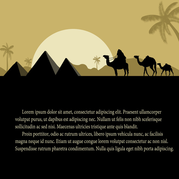 Egyptian pyramids with camels caravan poster - Vector, Image