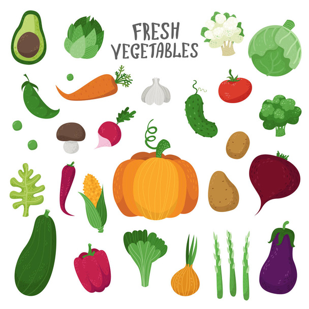 Set of vegetables in cartoon style - Vector, Image