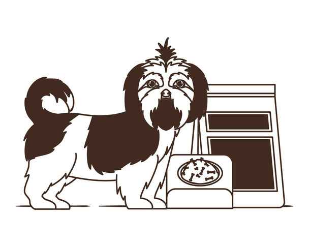 silhueta de cão com tigela e pet food no fundo branco
 - Vetor, Imagem