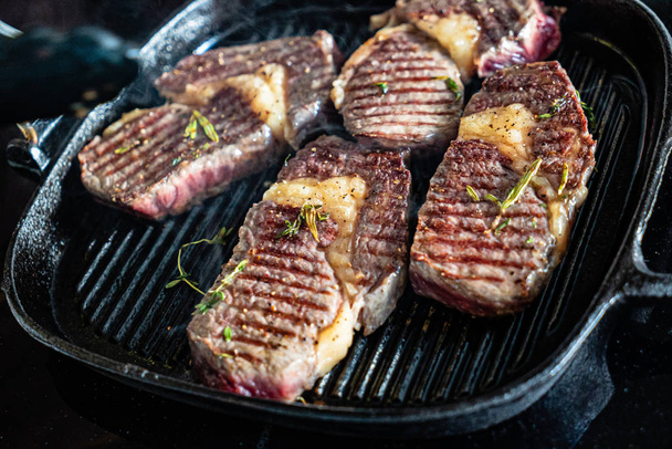grilled steaks on the pan - Photo, Image