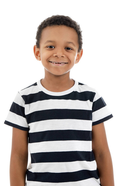 白い背景に幸せなアフリカ系アメリカ人の少年 - 写真・画像