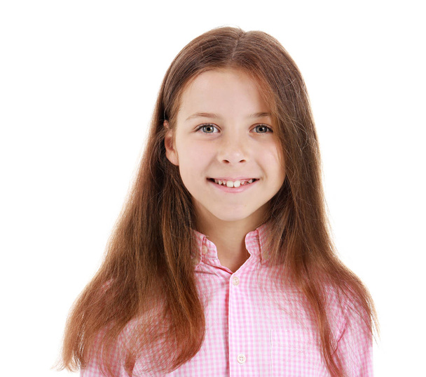 Cute little girl on white background - Фото, зображення