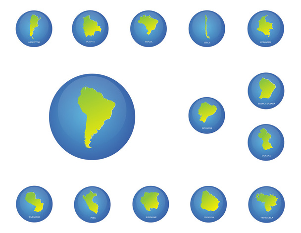 Страны Южной Америки карты значков
 - Вектор,изображение