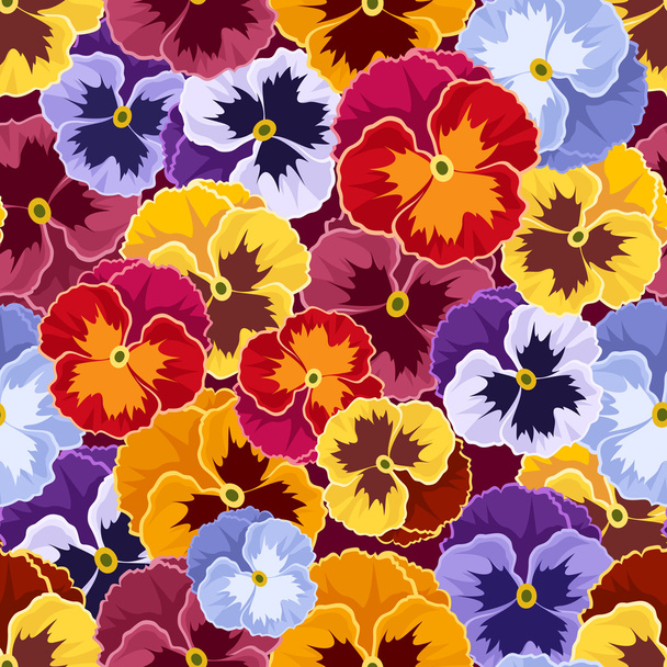 Seamless pattern with colorful pansy flowers. Vector illustration. - Vektor, Bild