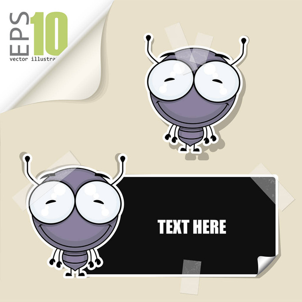 Set of message card with cartoon ant and paper ant fixed with st - Vector, Imagen