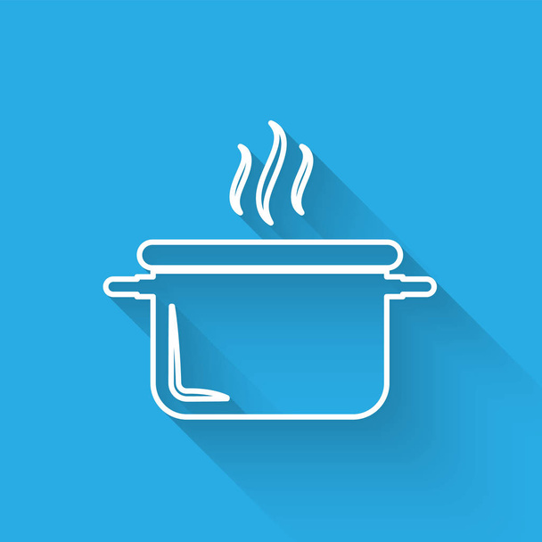 White line Cooking pot icon isolated with long shadow. Boil or stew food symbol. Vector Illustration - Vector, Image
