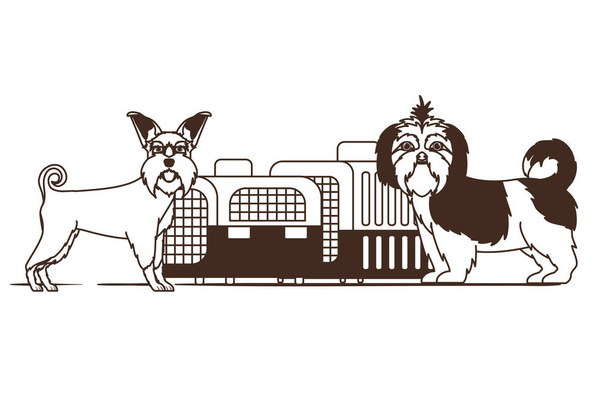 Silhouette von Hunden und Tiertransportboxen auf weißem Hintergrund - Vektor, Bild