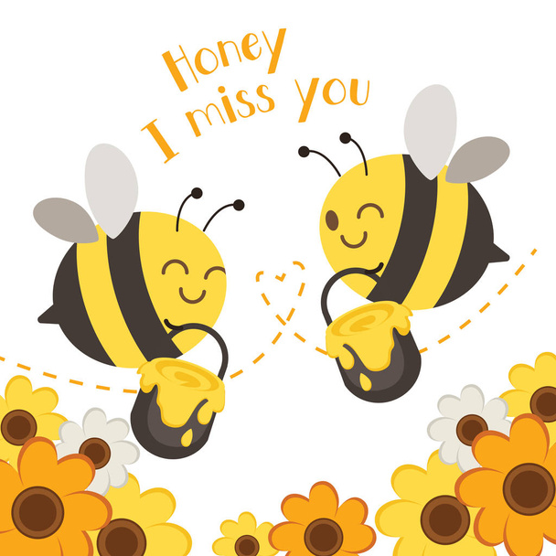 Un par de abejas sosteniendo un tanque de miel y volando juntas
  - Vector, Imagen