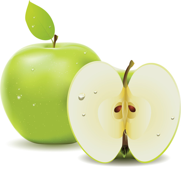 zielone jabłko i pół jabłka - Wektor, obraz