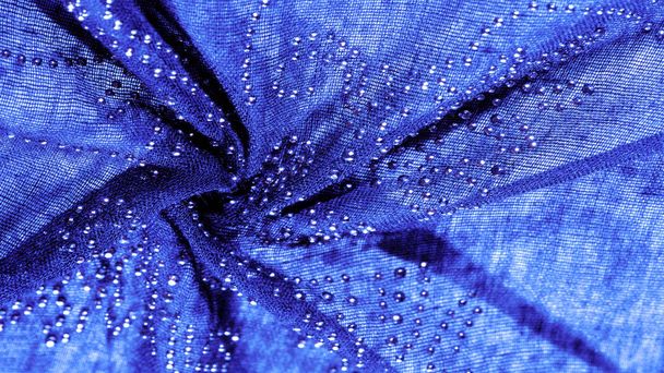 exture, background, pattern, postcard, blue silk with glued glas - Photo, Image