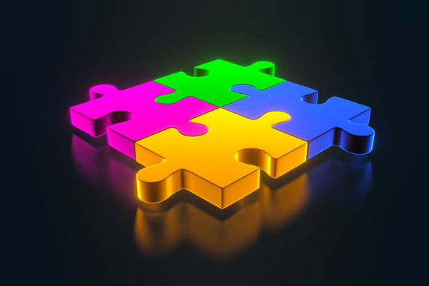 Colorful shiny puzzle. 3d rendering - Photo, Image