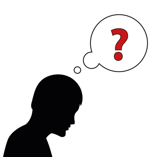 silhouette d'un homme avec bulle de pensée et point d'interrogation
 - Vecteur, image