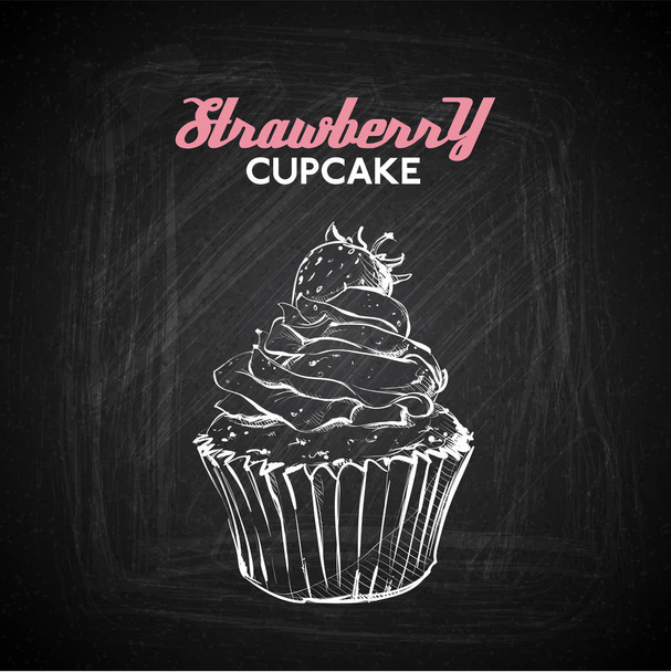 Hand draw of tasty cupcake on a chalkboard. Vector collection. - Vector, afbeelding