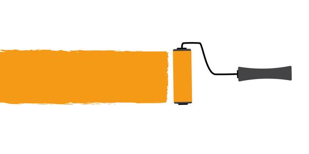 Roller Brush schilderij oranje geïsoleerd op witte achtergrond - Vector, afbeelding
