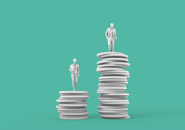 Gender pay equality concept. man and woman on a stack of coins.  - Photo, image