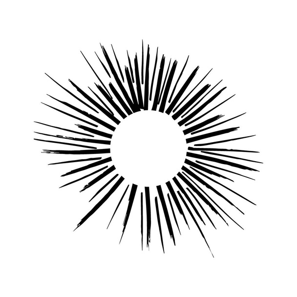 Monochromes Doodle Sunburst Illustration. Sonnenbrand-Element. Sonnenstrahlen. - Vektor, Bild
