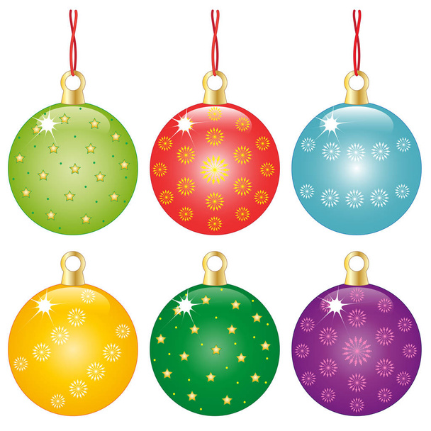 Ilustração com bolas de várias cores decoradas para árvore de Natal
 - Vetor, Imagem