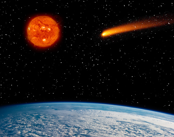 Tierra, sol ardiente y cometa volador. Los elementos de esta imagen
  - Foto, imagen