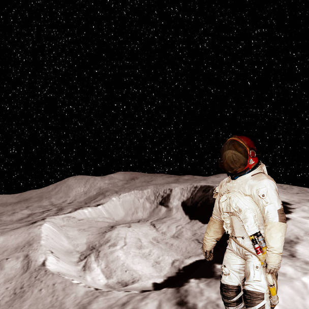 Uzay görevi. Astronot ve kayalık manzara. Th elemanları - Fotoğraf, Görsel