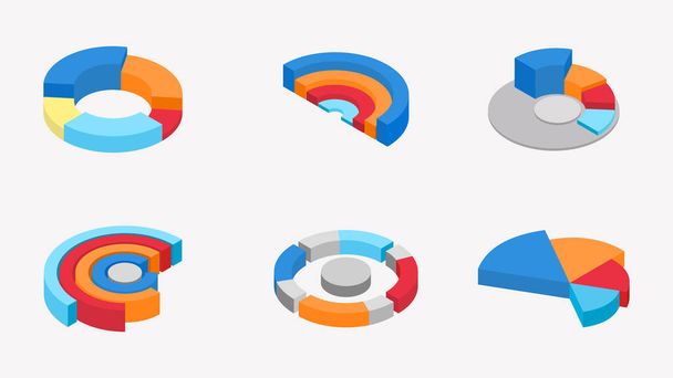 3D isometric illustration of colorful pie chart collection on wh - Vektori, kuva