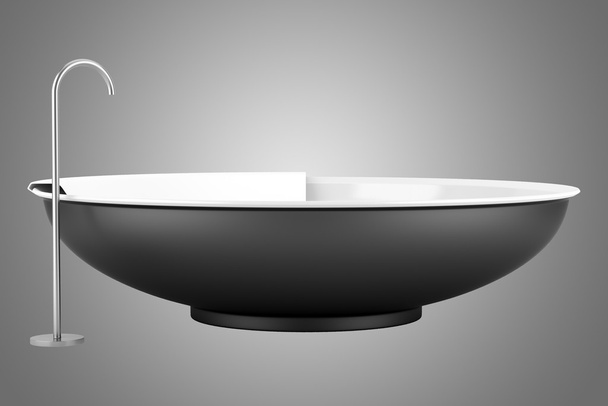 сучасна чорна кругла ванна ізольована на сірому фоні
 - Фото, зображення