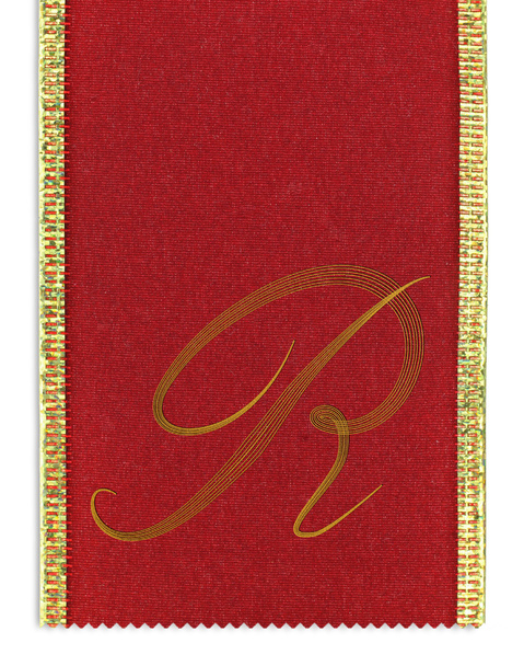 Monograma têxtil letra R numa fita
 - Foto, Imagem