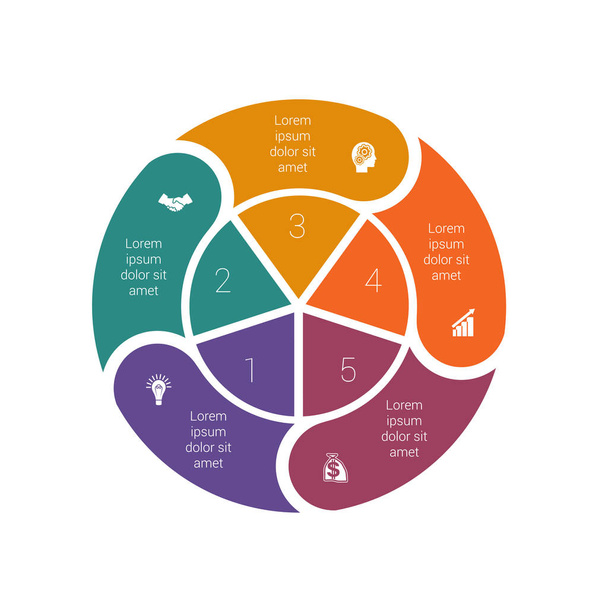 Infographic circular cyclic process 5. Template from colored pie - Vektor, Bild