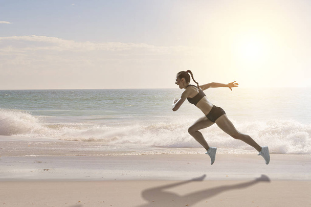Sportswoman run race. Mixed media - Valokuva, kuva