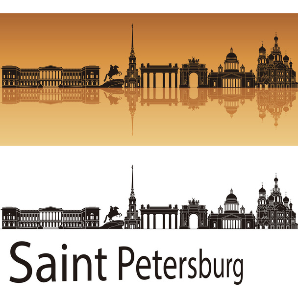 Saint Petersburg skyline in orange background - Vector, afbeelding
