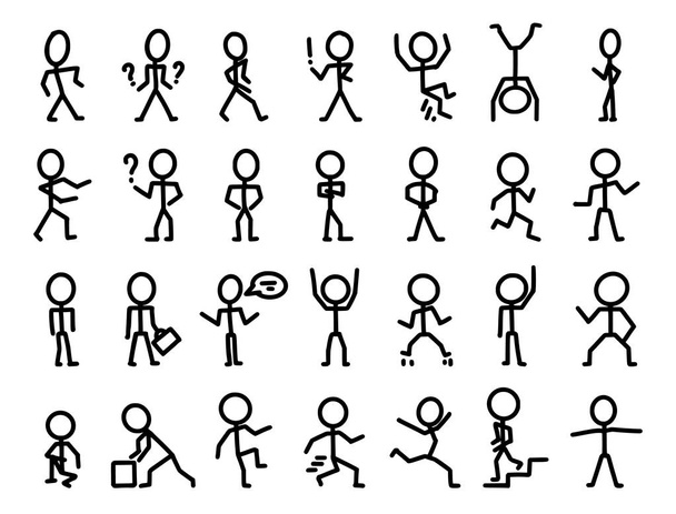 Cartoon icons set of sketch people in various poses - Vector, Image