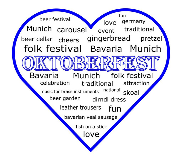 bleu Coeur avec Oktoberfest Wordcloud illustration
 - Photo, image