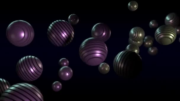 Animação 3D de voo de grupo de esferas cortadas por vazios. Esferas no espaço escuro voam para longe na distância
. - Filmagem, Vídeo