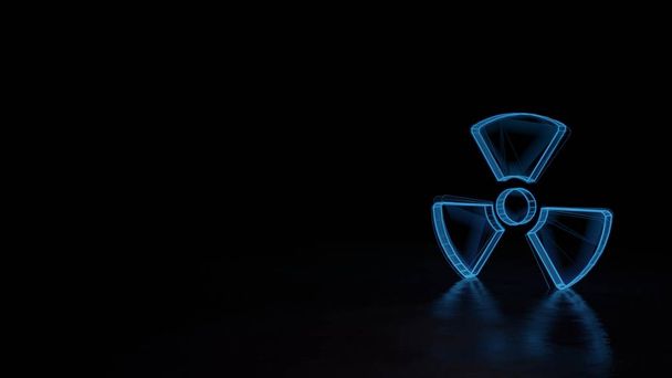 3D glühendes Drahtgestell Symbol der Strahlung isoliert auf schwarzem Hintergrund - Foto, Bild