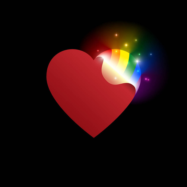 Concept coming out LGBT - opening heart glows with rainbow colors LGBTQ. Coming out icon - open rainbow heart. Symbol of transgender, lesbian, gay, bisexual. National day. Vector illustration - Vector, afbeelding