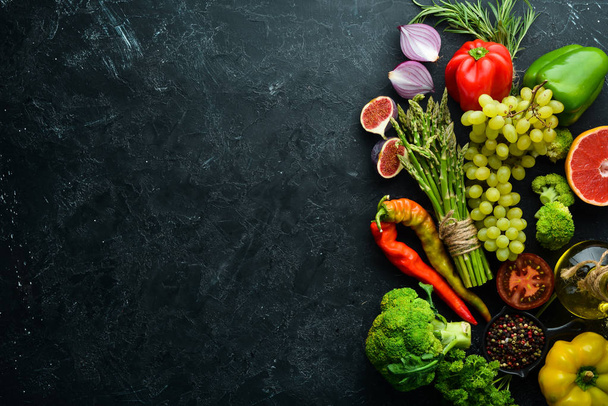 Fresh vegetables and fruits. Healthy food. Top view. Free copy space. - Valokuva, kuva