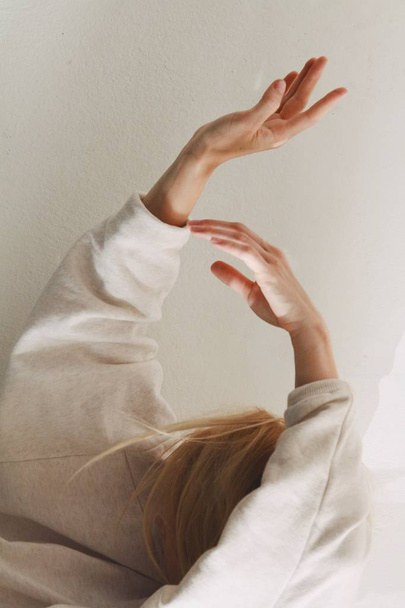 Calming movement of female's thin soft hands - Foto, immagini
