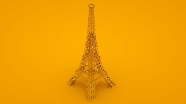 Yellow Eiffel tower. Minimal idea concept. 3d illustration - Photo, Image